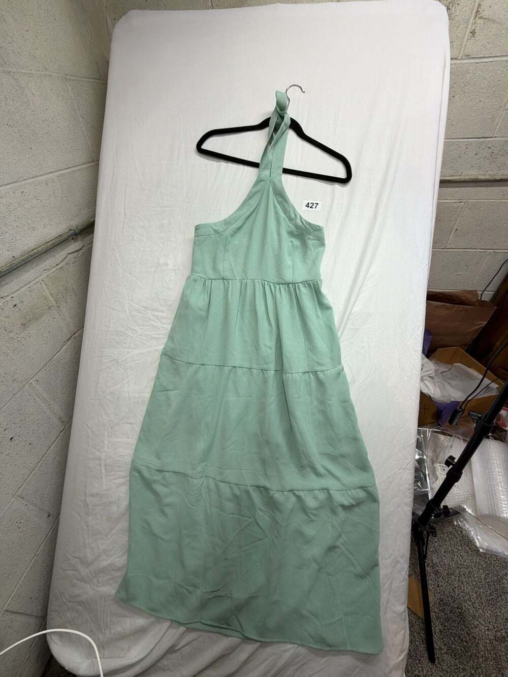 Unbranded Halter Tiered Maxi Dress Size L Green Polyester